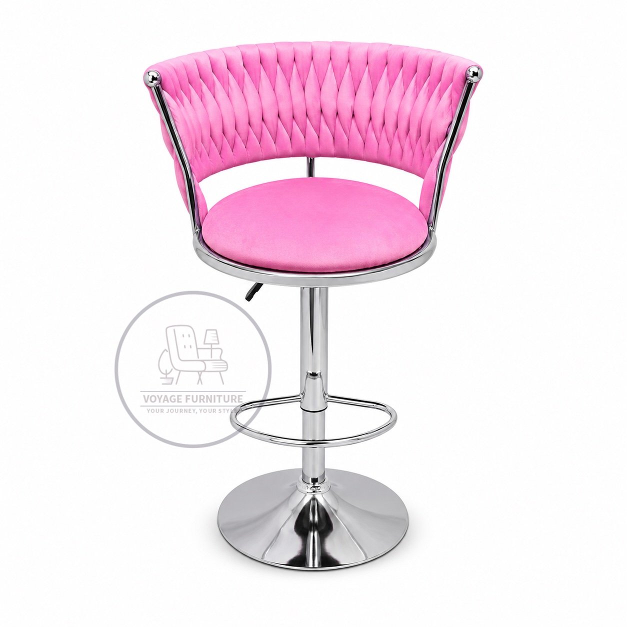 Velvet Tufted Bar Stool – Adjustable Chrome Base | Voyage Furniture - Image 2