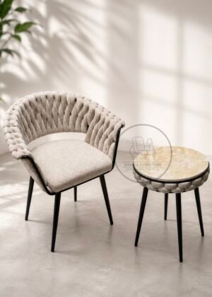 Modern Bouclé Accent Chair with Matching Side Table