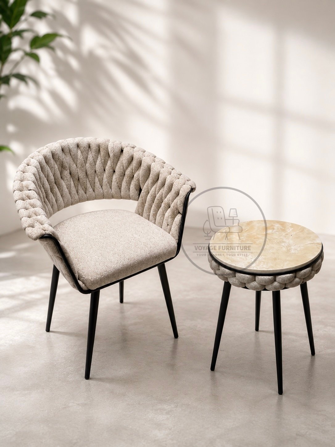 Modern Bouclé Accent Chair with Matching Side Table