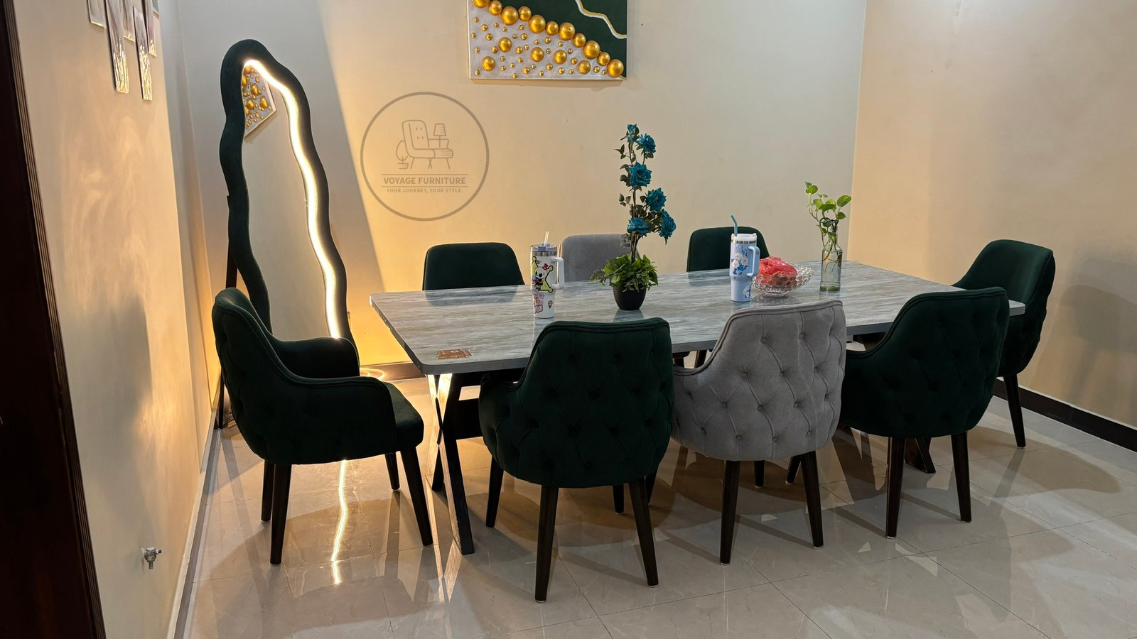 8 Seater Modern Dining Table Set | 8ft x 4ft Dining Table with Towel Chairs